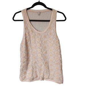 J.Crew Lace Front Tank Top – Off-White/Cream Floral Crochet Sleeveless – Size S